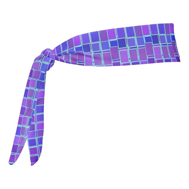 Purple Mosaic Squares Tile Pattern Tie Headband (Rotate 270)