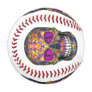 Purple Mosaic Sugar Skull Zombie Baseball