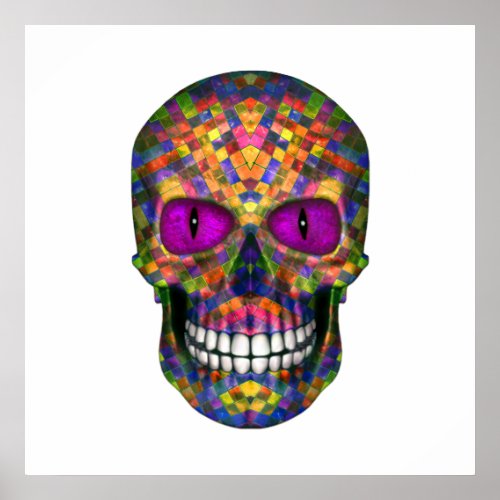Purple Mosaic Sugar Skull Zombie   Colorful Poster
