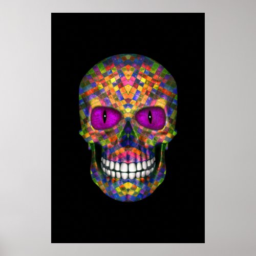 Purple Mosaic Sugar Skull Zombie  Colorful Posters