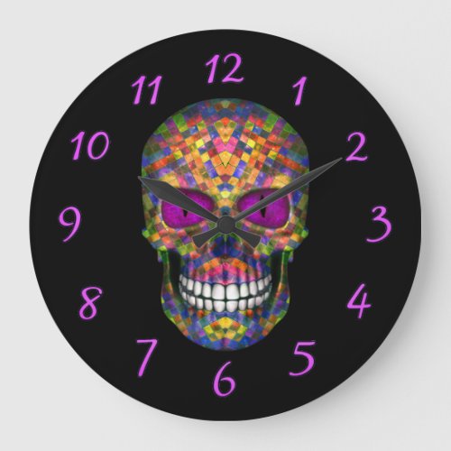 Purple Mosaic Sugar Skull Zombie Wall Clocks