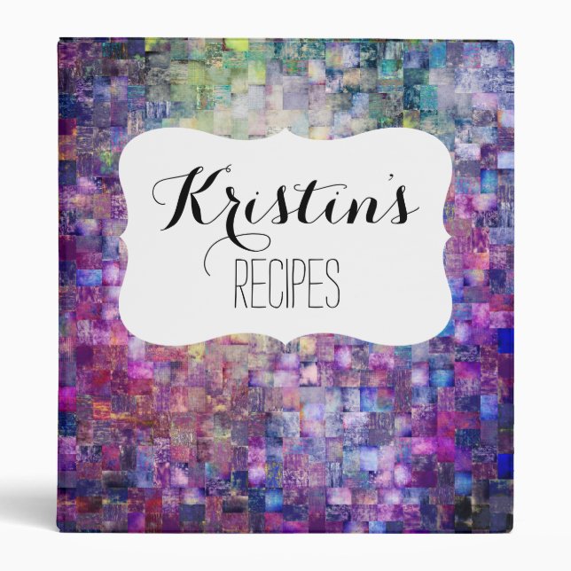 Purple mosaic watercolor abstract painted binder (Front)
