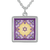 Purple Mosaic with Magen David Sterling Silver Necklace