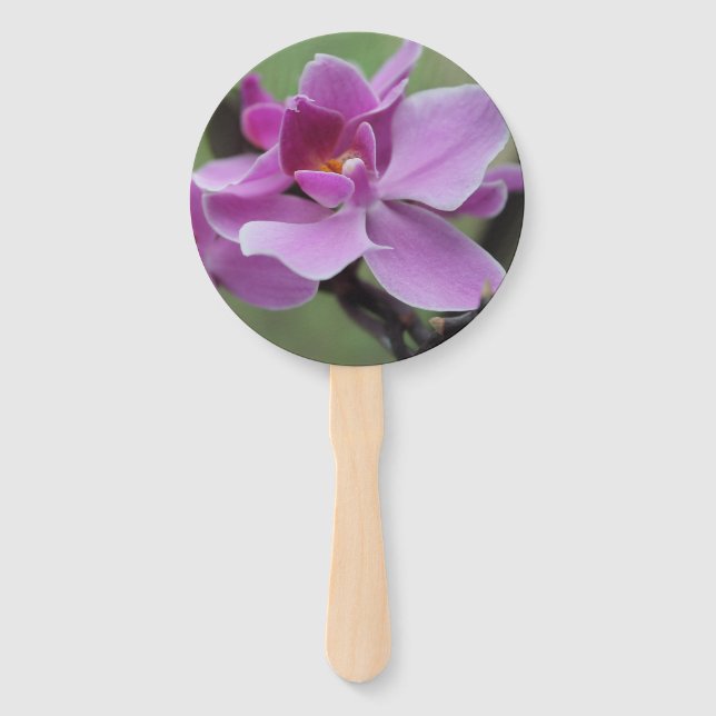 Purple moth orchids on a hand held fan (Front)