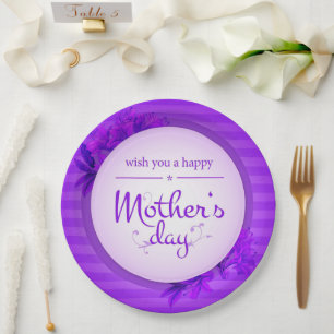 Purple Mother's day pattern Paper Plates