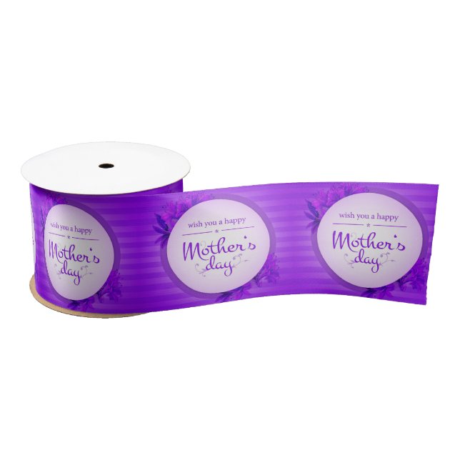 Purple Mother's day pattern Satin Ribbon (Spool)
