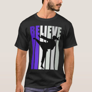 Purple Motivational Girls Karate Believe Retro Gra T-Shirt