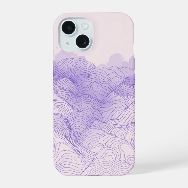 Purple Mountain Range Terrain National Park Contou iPhone 15 Case (Back)