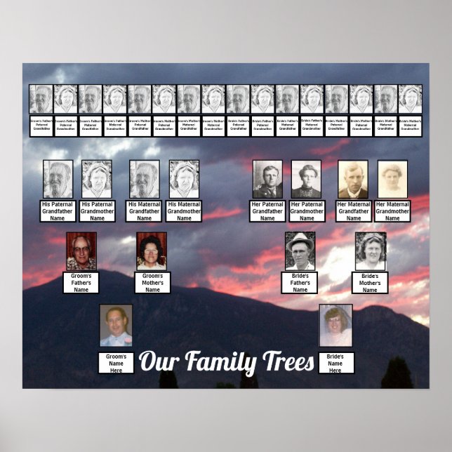 Purple Mountain Sunset Photo United Family Trees  Poster (Front)