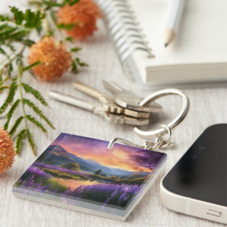Purple Mountain Valley Sunrise Keychain