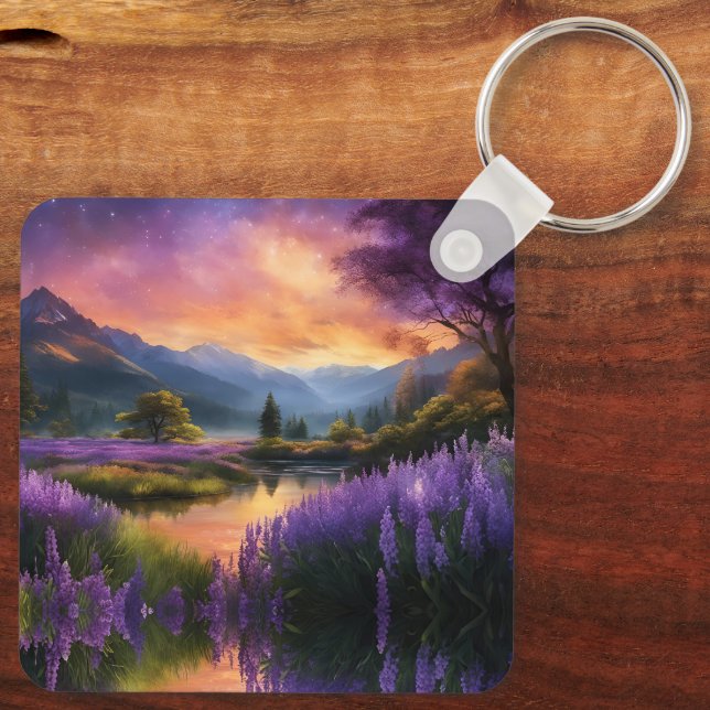 Purple Mountain Valley Sunrise  Keychain (Back)