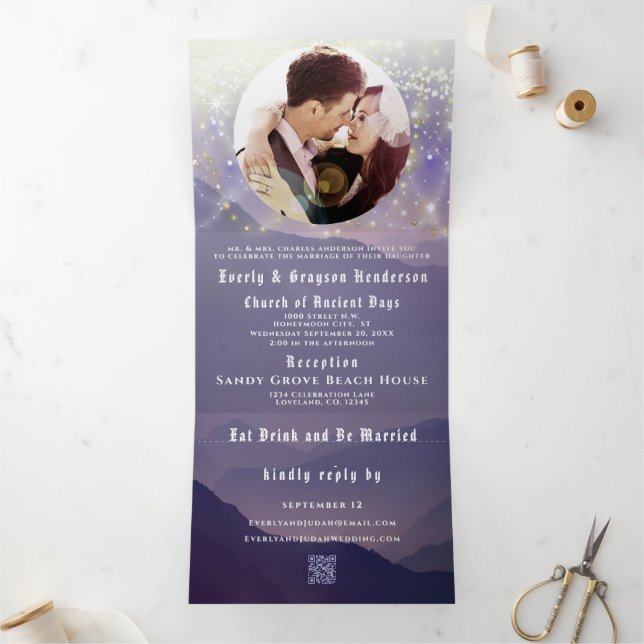 Purple Mountain Wedding Tri-Fold Invitation (Inside)