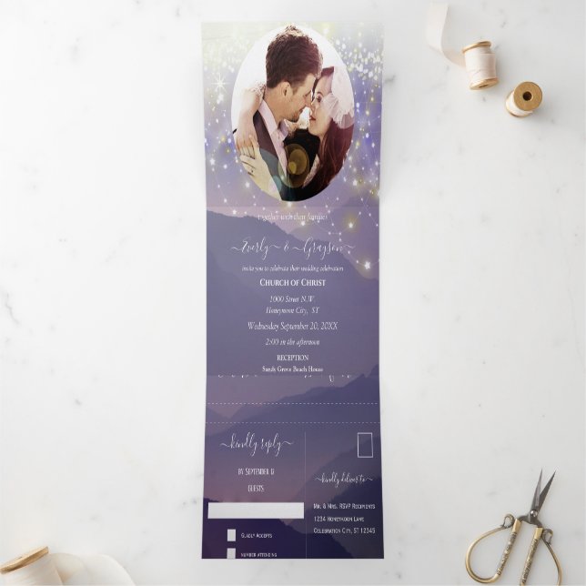 Purple Mountain Wedding Tri-Fold Invitation (Inside)