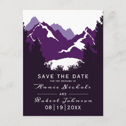 Purple mountain winter wedding Save the Date Announcement Postcard