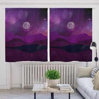 Purple mountains and sky with stars & full moon blackout curtains