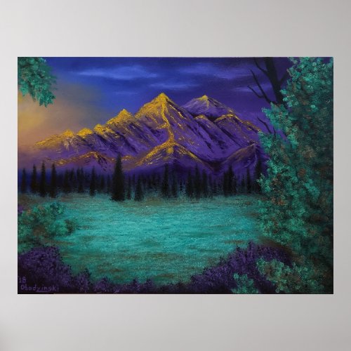 Purple Mountains and Sunset Scenic Poster Print