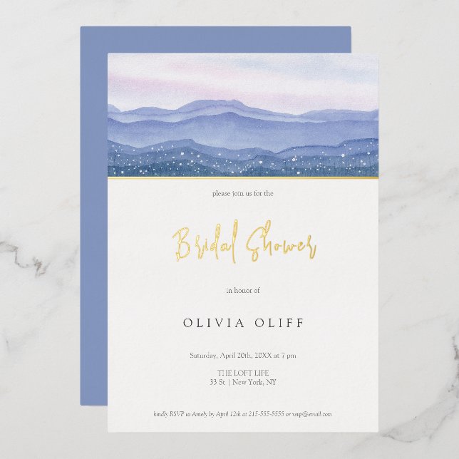 Purple Mountains Bridal Shower Foil Invitation (Front/Back)