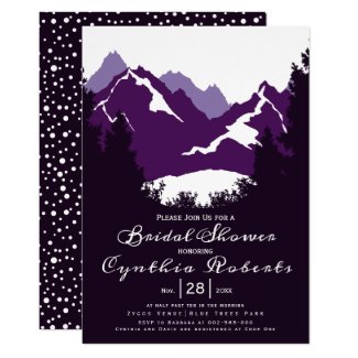 Purple mountains, conifers wedding bridal shower invitation
