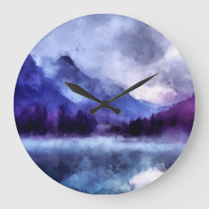 Purple mountains in Alaska   Landscape Painting Large Clock