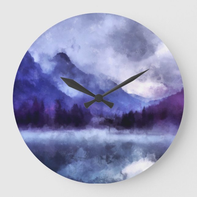Purple mountains in Alaska | Landscape Painting Large Clock (Front)