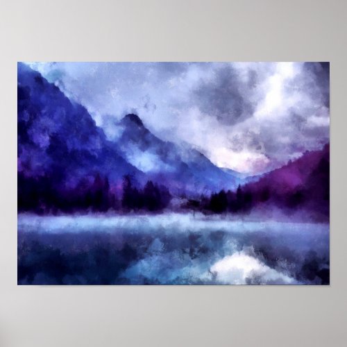 Purple mountains in Alaska  Landscape Painting Poster