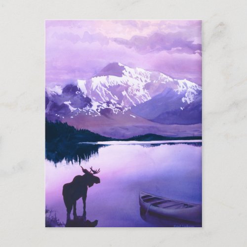 Purple Mountains Majesty Moose Watercolor Postcard
