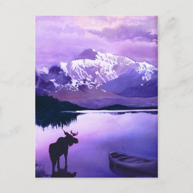 "Purple Mountains Majesty" Moose Watercolor Postcard (Front)