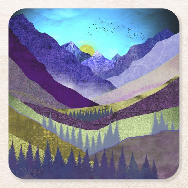 Purple Mountains Majesty Square Paper Coaster (Front)