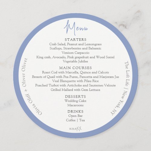 Purple Mountains Wedding Circle Menu