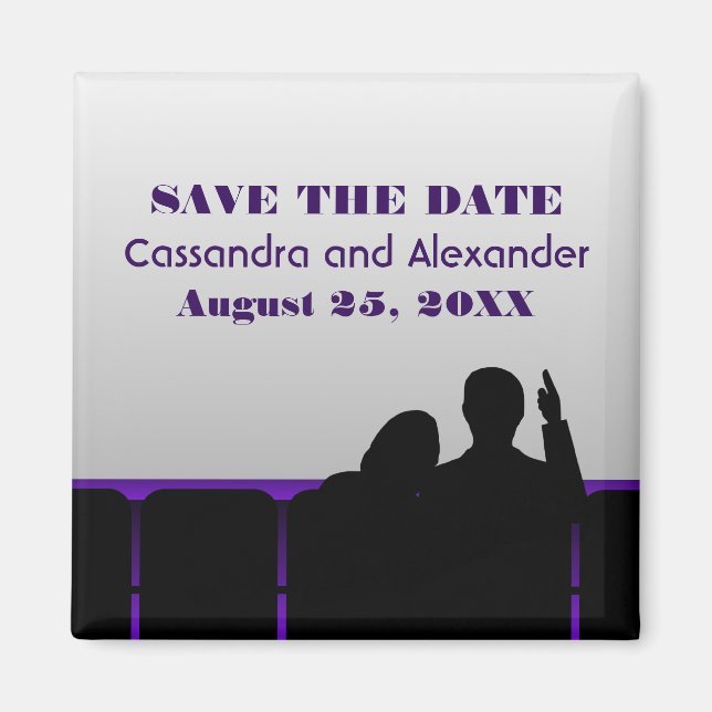 Purple Movie Theater Save the Date Magnet (Front)