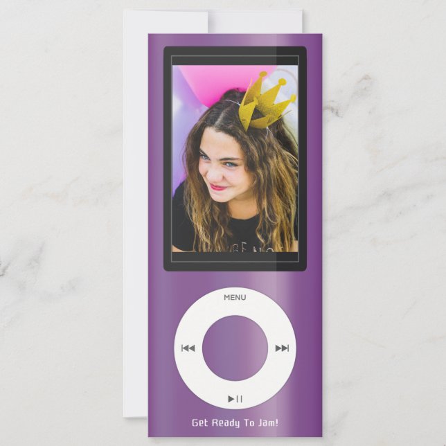 Purple MP3 Music Player Birthday Invitation (Front)