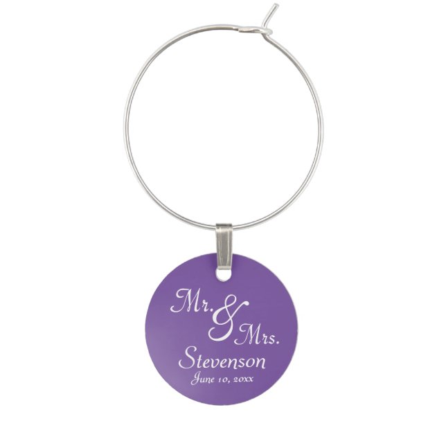 Purple  Mr. and Mrs. Memento Wine Charm (Front)