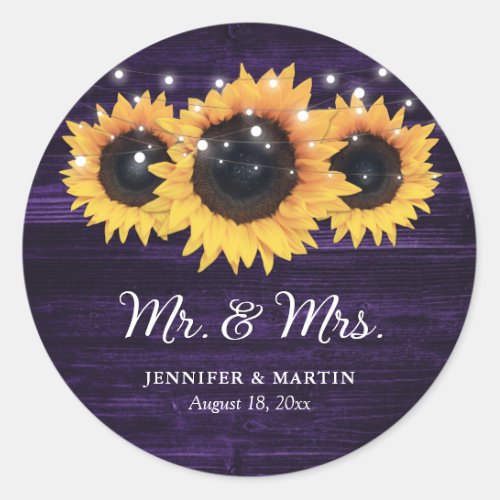 Purple Mr and Mrs Sunflower Wedding Stickers