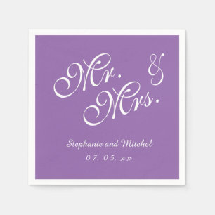 Purple Mr. and Mrs. Wedding Paper Napkins