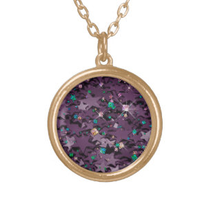 Purple & Multi-Colored Sparkly Stars Gold Finish Plated Necklace