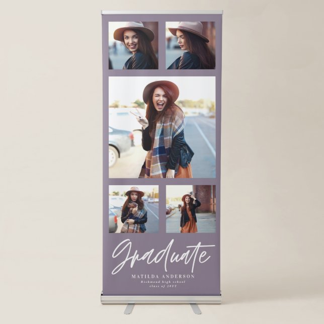 Purple multi photo simple elegant script grad retractable banner (Front)