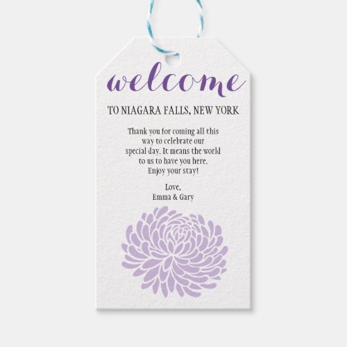 Purple Mums Welcome Wedding Gift Tag