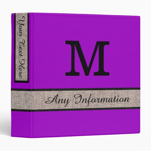 Purple Munsell Color Burlap Look Monogram Binder