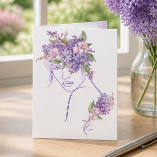 Purple Muse - A Lady with Lilacs and Orchids Note Card