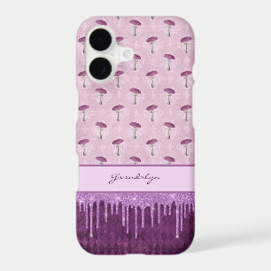 Purple Mushroom Dream and Glitter Drips Monogram iPhone 17 Case