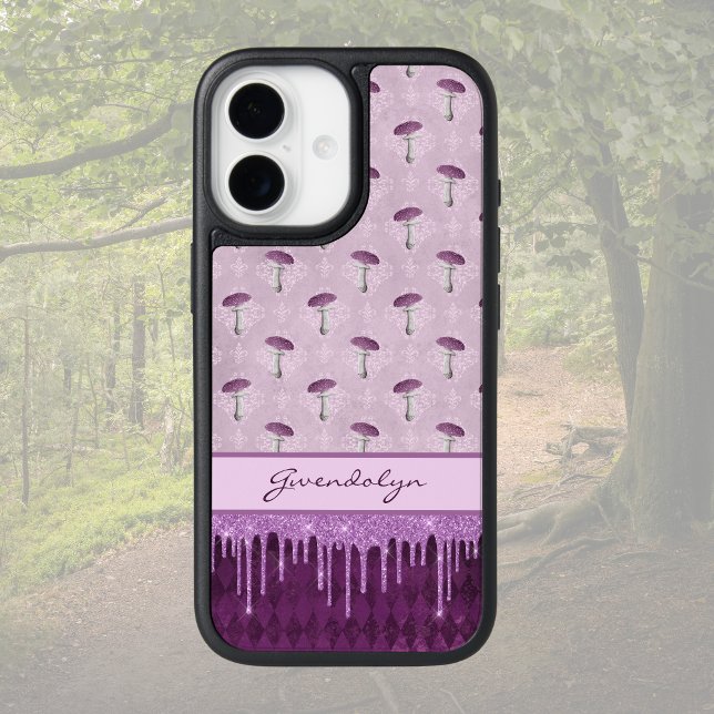 Purple Mushroom Dream and Glitter Drips Monogram Otterbox iPhone Case (Creator Uploaded)