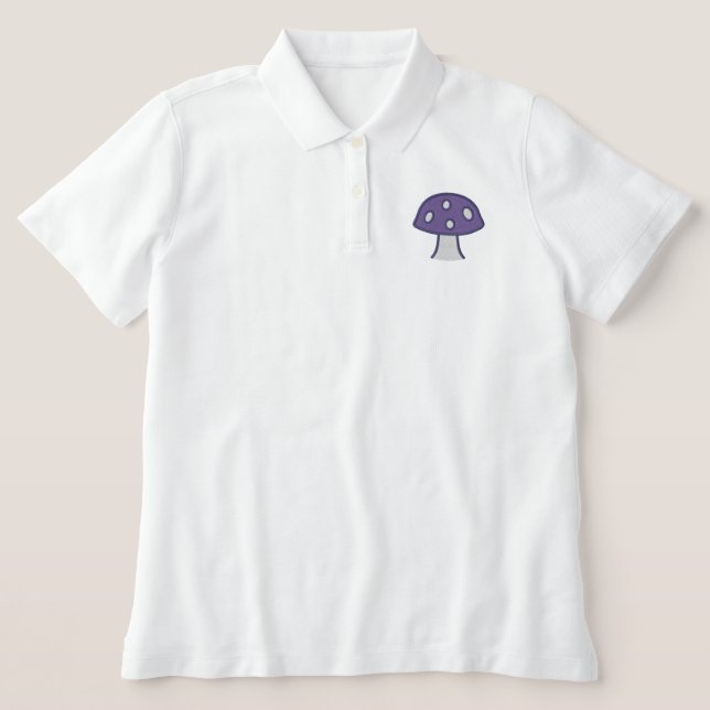 Purple Mushroom Embroidered Polo Shirt (Design Front)