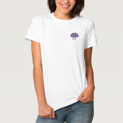 Purple Mushroom Embroidered T_Shirt