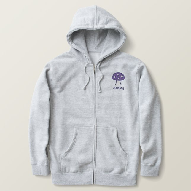Purple Mushroom Name Embroidered Hoodie (Design Front)