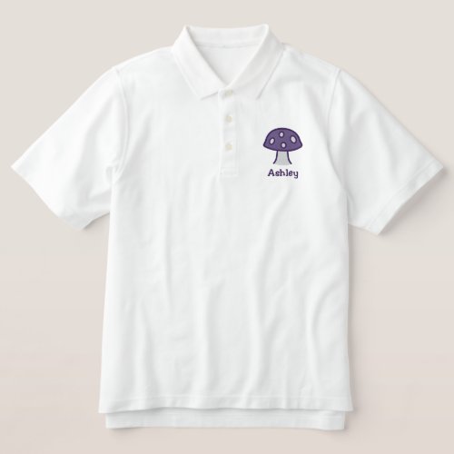Purple Mushroom Name Embroidered Polo Shirt