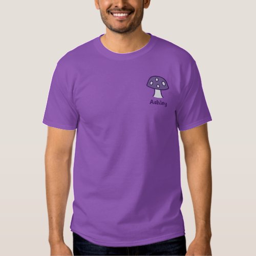 Purple Mushroom Name Embroidered T_Shirt