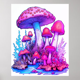 Purple Mushrooms With a White Background on a Wall Poster