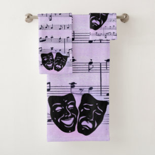 Purple Music and Theater Masks Bath Towel Set