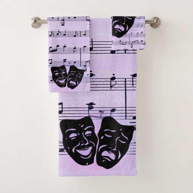 Purple Music and Theater Masks Bath Towel Set (Insitu)