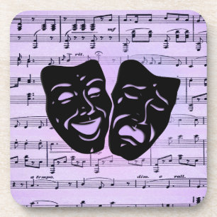 Purple Music and Theater Masks Beverage Coaster